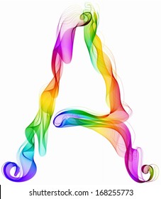 The letter A. Abstract colorful letter of beautiful smoke waves over white, Vector