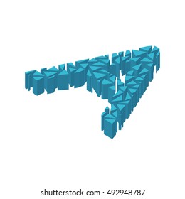 The letter A, in the alphabet broken 3d perspective isometric set blue color isolated on white background