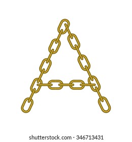 The letter A, in the alphabet chain set yellow gold color isolated on transparent background