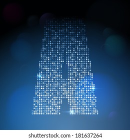 Buchstabe "A" von Alphabet von glitzernden Sequenzen (glitzerndes Schriftkonzept).Vektorgrafik von Sternenfiguren.