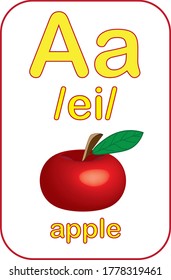 Letter A. Alphabet tutorial cards collection. Vector illustration. Children alphabet flash card. Kids abc education. Learning English vocabulary. 