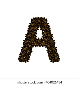 Letter A. Alphabetical A. Floral letter A in yellow and black colour.