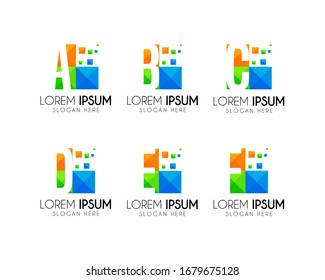 Letra A, B, C, D, E, F plantilla de logotipo vectorial. Con el concepto de tecnología. Diseño de iconos coloridos. 
Perfecto para la identidad de su empresa. Elemento de diseño gráfico creativo