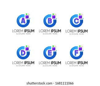Letter A, B, C, D, E, F,  vector logo design. With technology concept. Colorful icon template. Perfect for your company identity