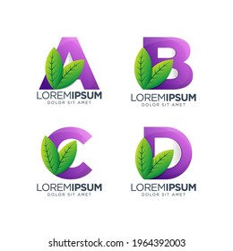Buchstaben A, B, C, D mit Logo-Design aus Leaf