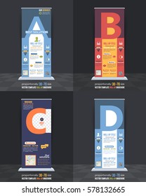 Letter A, B, C, D Concept Business Roll-Up Banner Design, Vertical Advertising Vector Template