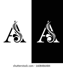 letter A. Black and white flower alphabet.  Beautiful capital letters 