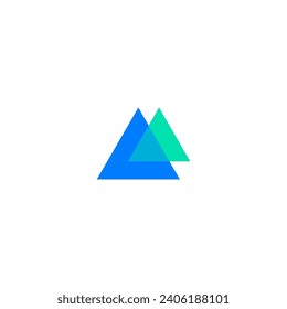 Letter A. Blue and green overlapping triangle.