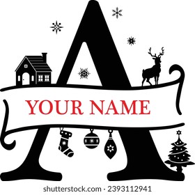 Letter A, A Christmas Monogram, Christmas Alphabet, Christmas Split Alphabet, Separate Letter Santa Hat, Christmas Family Name, Custom Name, Personalized Name