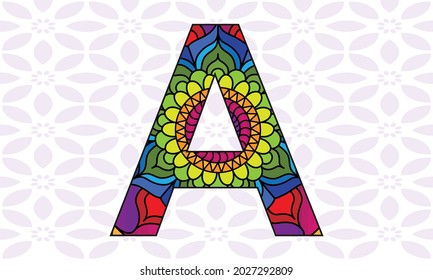 Letter A. Dudling drawing mandala. Alphabet in the style of dudling, letters of the alphabet.