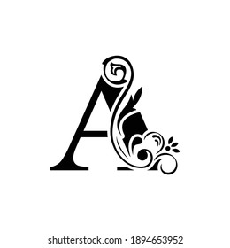 letter A. flower  letters. Vintage ornament initial Alphabet. Logo vector 
