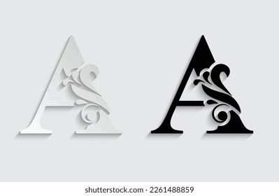 letter A. flower  letters. Vintage ornament initial Alphabet. Logo vector 
