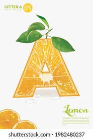 letter a. fresh lemon fruit poster. design vector illustration 