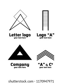 Letter "A" geometric minimal logo set. Black and white