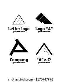 Letter "A" geometric minimal logo set. Black and white