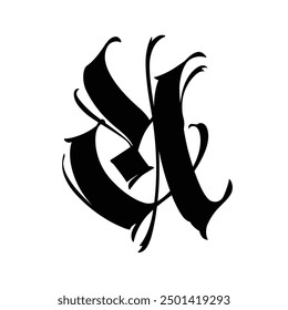 Letter A, in the Gothic style. Vector. Alphabet. Calligraphy and lettering. Medieval Latin letter. Logo for the company. Monogram. Elegant font for tattoo.