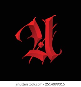 Letter A, in the Gothic style. Vector. Alphabet. Calligraphy and lettering. Medieval Latin letter. Logo for the company. Monogram. Elegant font for tattoo.