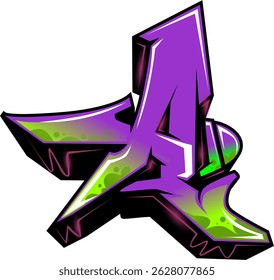 Lettre A, Graffiti Lettre A combinaison violet, écoulement vert