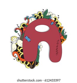 Letter A. Hand drawn sketch. Bright outline.
