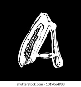 Letter A. Handwritten by dry brush. Rough strokes textured font. Vector illustration. Grunge style elegant alphabet.