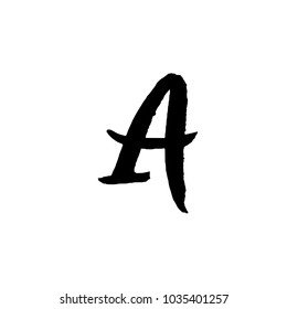 Letter A. Handwritten by dry brush. Rough strokes textured font. Vector illustration. Grunge style elegant alphabet.