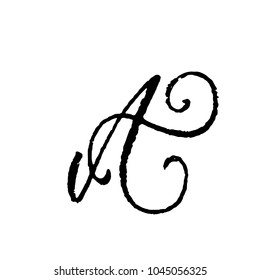 Letter A. Handwritten by dry brush. Rough strokes textured font. Vector illustration. Grunge style elegant alphabet.
