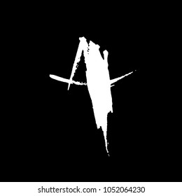 Letter A. Handwritten by dry brush. Rough strokes textured font. Vector illustration. Grunge style elegant alphabet.
