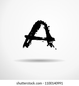 Letter A. Handwritten by dry brush. Rough strokes textured font. Vector illustration. Grunge style alphabet.