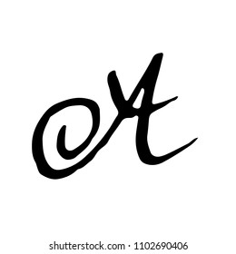 Letter A. Handwritten by dry brush. Rough strokes textured font. Vector illustration. Grunge style alphabet.