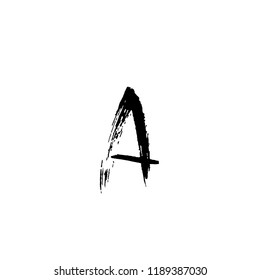 Letter A. Handwritten by dry brush. Rough strokes textured font. Vector illustration. Grunge style alphabet element.