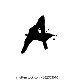 Letter A. Handwritten by dry brush. Rough strokes font. Vector illustration. Grunge style alphabet