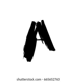 Letter A. Handwritten by dry brush. Rough strokes font. Vector illustration. Grunge style alphabet