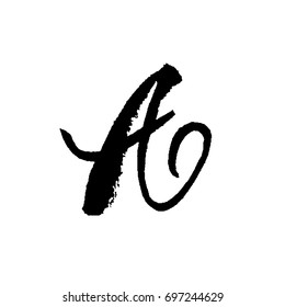 Letter A. Handwritten by dry brush. Rough strokes font. Vector illustration. Grunge style elegant alphabet