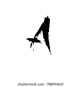 Letter A. Handwritten by dry brush. Rough strokes font. Vector illustration. Grunge style elegant alphabet.