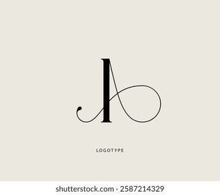 Letter "A" or "I" vector logo. Elegant minimalist icon. Classic logotype with thin lines and swirls.