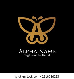 letter A. initial text luxury logo. inside outline butterfly logo vector illustration.