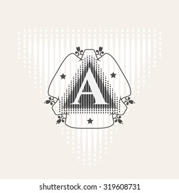 The letter A.  Line logo design vector illustration. Example designs for Cafe, Hotel, Heraldic, Jewelry, Fashion, Royal sign, Restaurant, Boutique