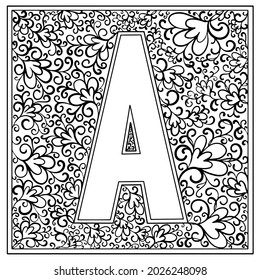 Letter "A" on a white background. Monogram decoration. Coloring. Vector illustration