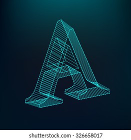 The letter A. Polygonal letter. Low poly model. The three-dimensional mesh. Volume mesh character