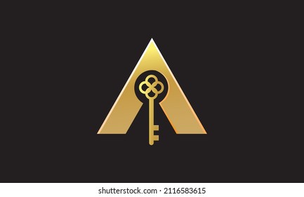 Letra A, Logotipo seguro con símbolo del taladro de la llave