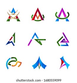 "carta A", colección set.Diseño minimalista, sencillo, digital y moderno de logotipos.