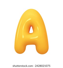 letter A. letter sign yellow color. Realistic 3d design in cartoon balloon style. Isolated on white background. vector illustration