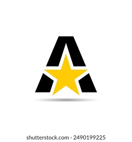 La letra "A" con el logotipo de una estrella combina típicamente la forma triangular y en negrita de la letra "A" con un símbolo de estrella, a menudo colocado en la punta o dentro de la letra, para significar excelencia o un sobresaliente q