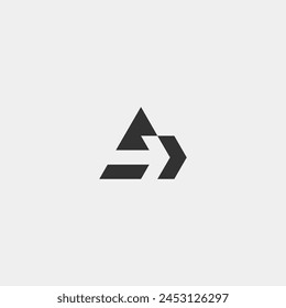 Letter A. Triangle logo with right arrow incorporated - black and white