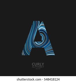Letter A. Typographic vector element for design. Part of curly textured alphabet with marble or acrylic imitation. Letter A with diffusion lines swirly pattern. Vector illustration