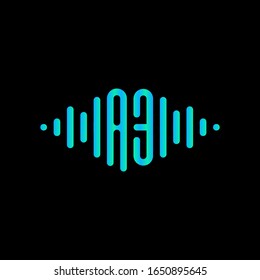 letter A3 with Pulse music player element.  sound wave logo concept, Multimedia Technology themed, Abstract Shape. Logo template electronic music, equalizer, store, DJ, nightclub, disco. - vector