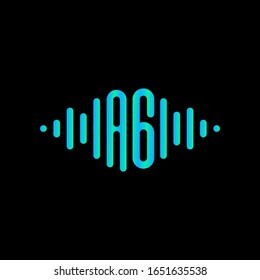 letter A6 with Pulse music player element.  sound wave logo concept, Multimedia Technology themed, Abstract Shape. Logo template electronic music, equalizer, store, DJ, nightclub, disco. - vector