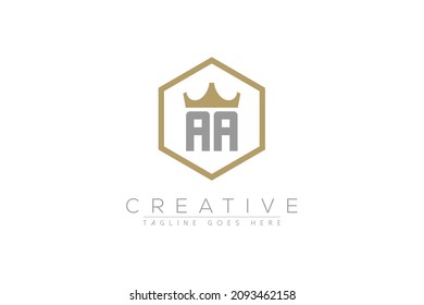 Brief eine elegante und luxuriöse Initial mit Kronen- und Hexagon-Rahmen minimale monogramm Logo-Design-Vektorgrafik