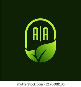 Letter AA Green Leaf Logo Design Element,  initial logo template
