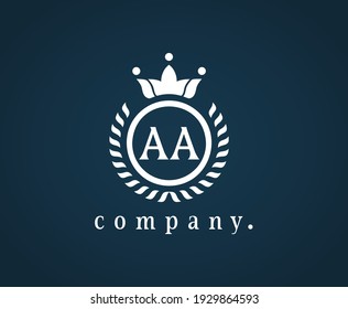 Letter AA laurel wreath template logo with a crown. A beautiful symbol for emblem, logo, card, badge, antique, restaurant, cafe, boutique, hotel, heraldic, jewelry, product, or company name. Eps 10.